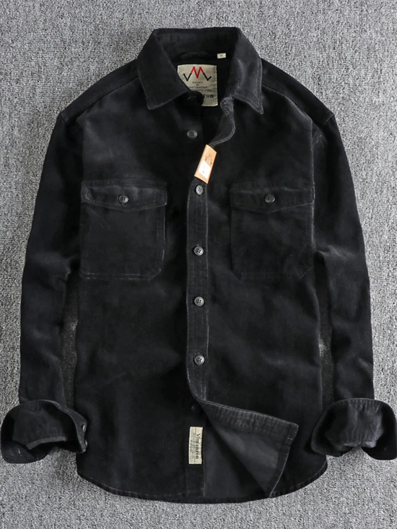 Men's Plus Size Corduroy Long Sleeve Button Up Shirt Black / M