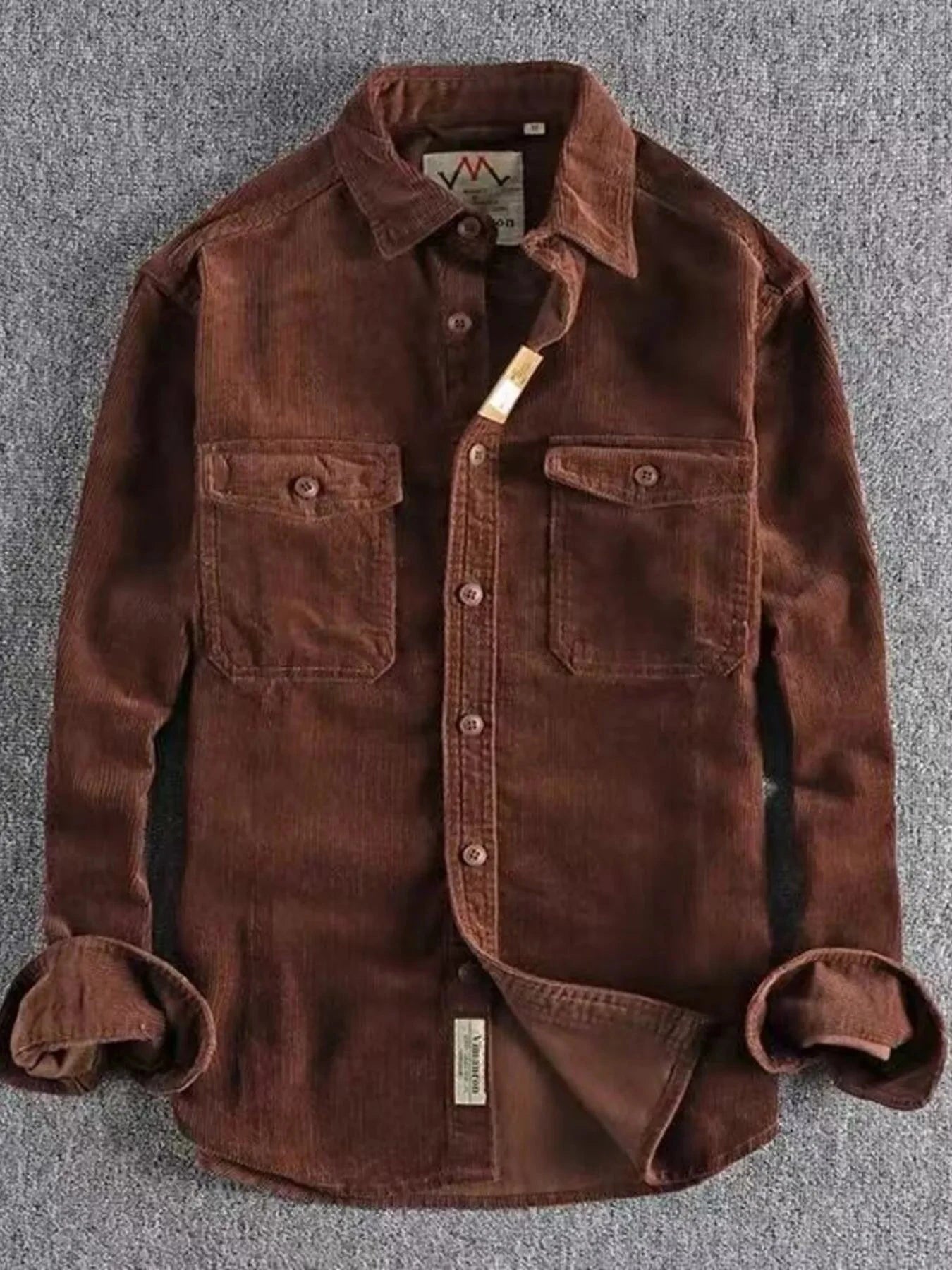 Men's Plus Size Corduroy Long Sleeve Button Up Shirt Brown / M
