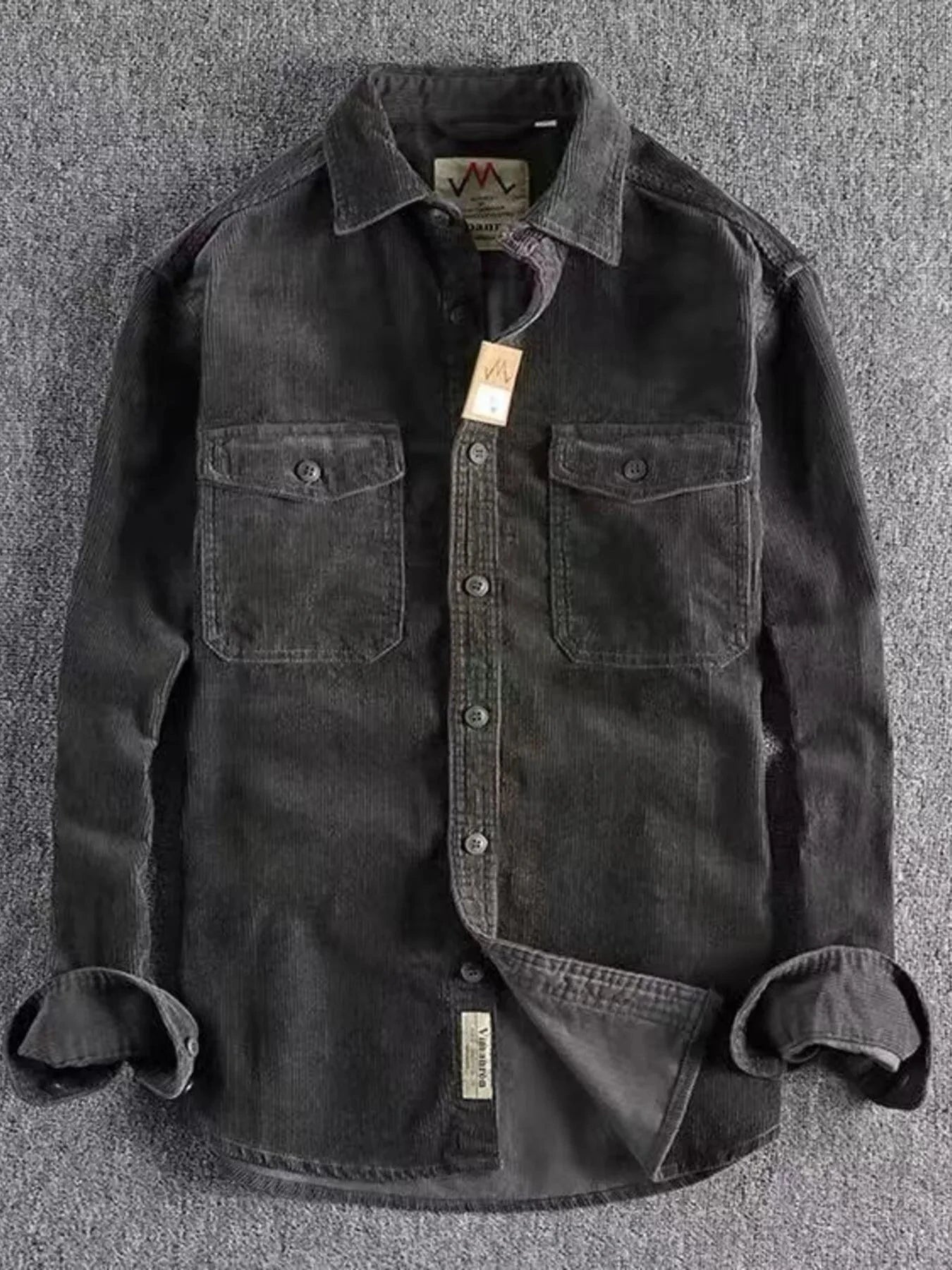 Men's Plus Size Corduroy Long Sleeve Button Up Shirt Dark Gray / M