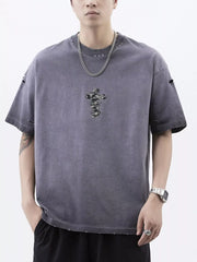 Men's Plus Size Distressed Camo Cross Graphic T-Shirt Purple / M