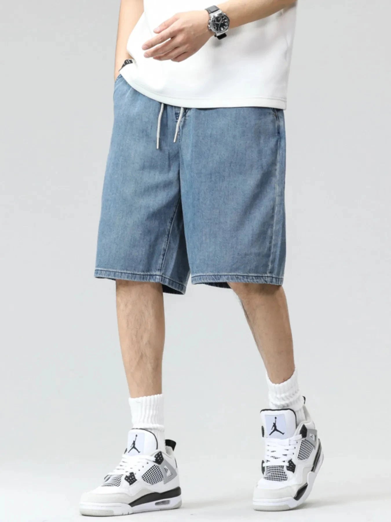 Men's Plus Size Drawstring Denim Shorts