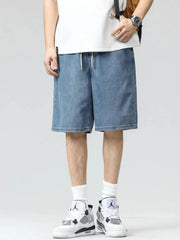 Men's Plus Size Drawstring Denim Shorts Blue / M