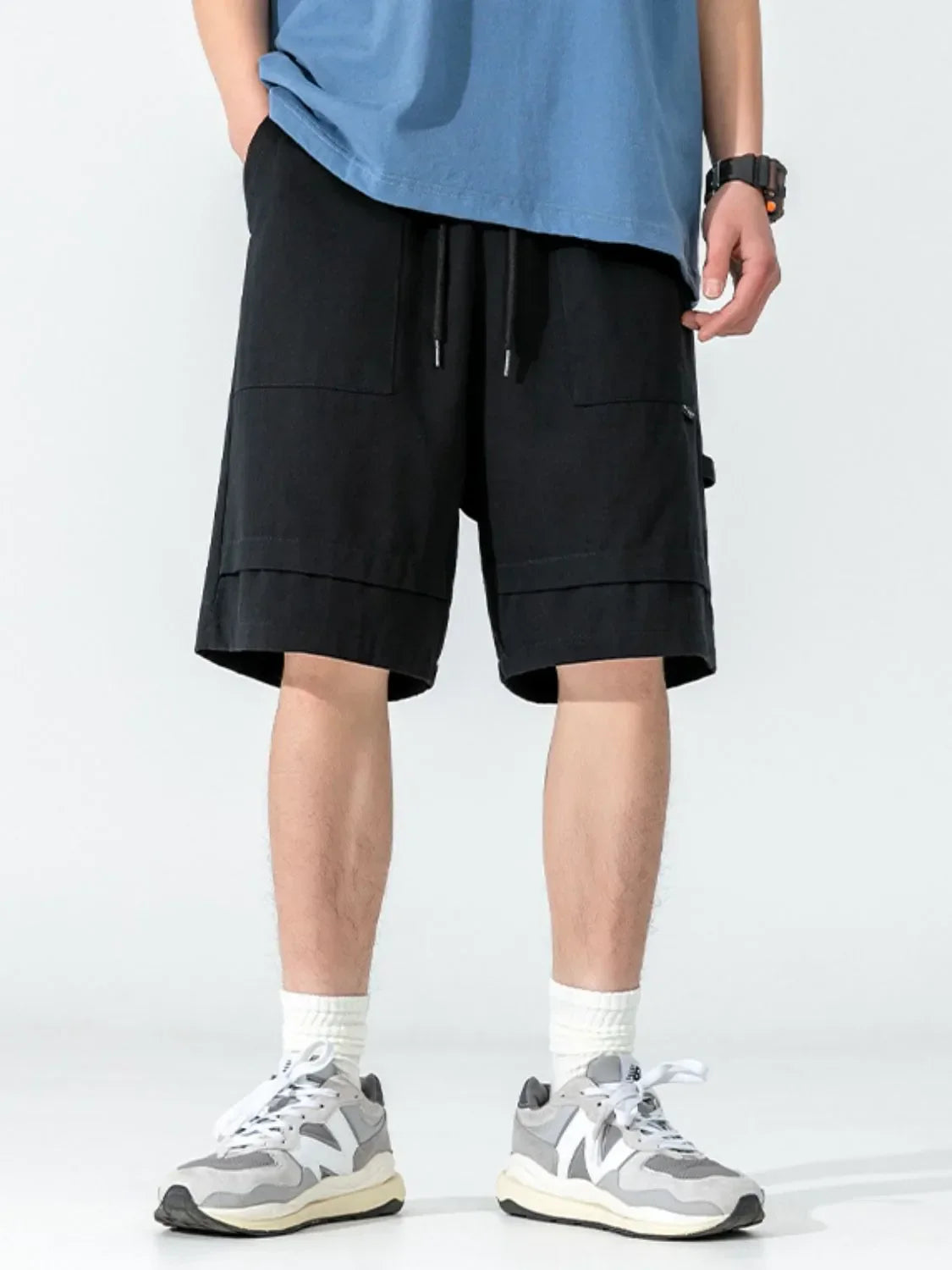 Men's Plus Size Drawstring Shorts with Pockets Black / M
