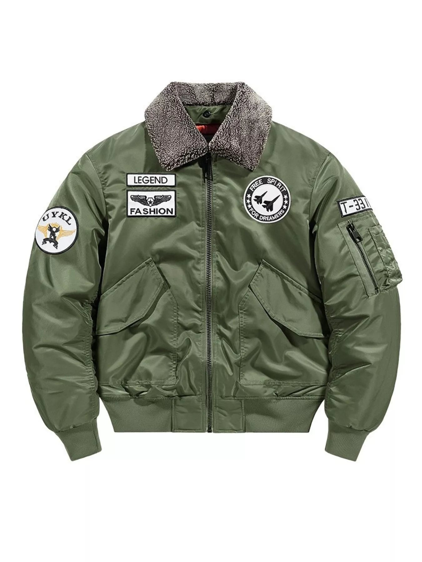 Men's Plus Size Embroidered Patches Bomber Jacket Army Green / M