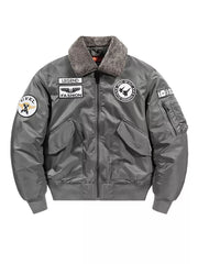 Men's Plus Size Embroidered Patches Bomber Jacket Gray / M