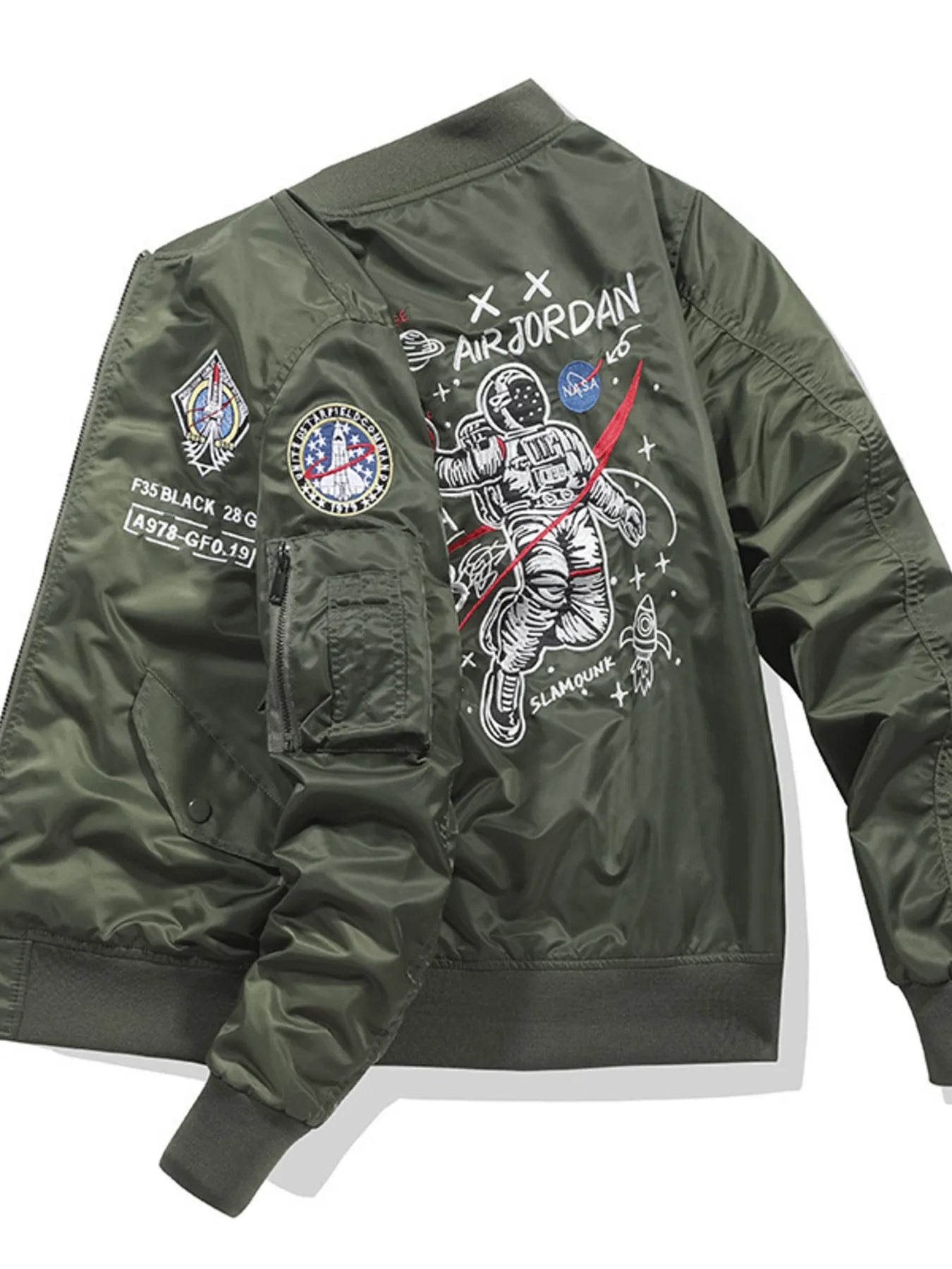 Men's Plus Size Embroidered Patches Zip Up Bomber Jacket