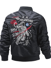 Men's Plus Size Embroidered Patches Zip Up Bomber Jacket