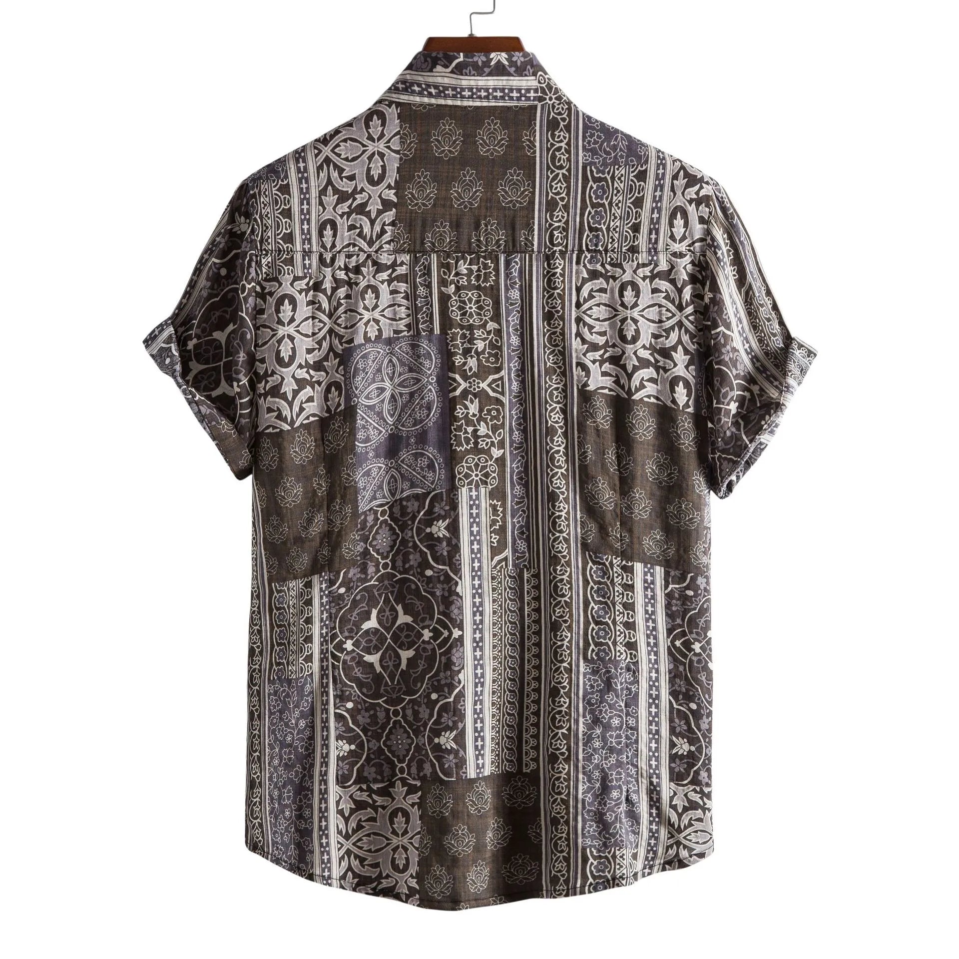 Men's Plus Size Ethnic Print Short Sleeve Button-Up Shirt