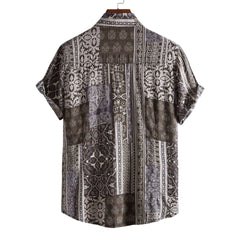 Men's Plus Size Ethnic Print Short Sleeve Button-Up Shirt