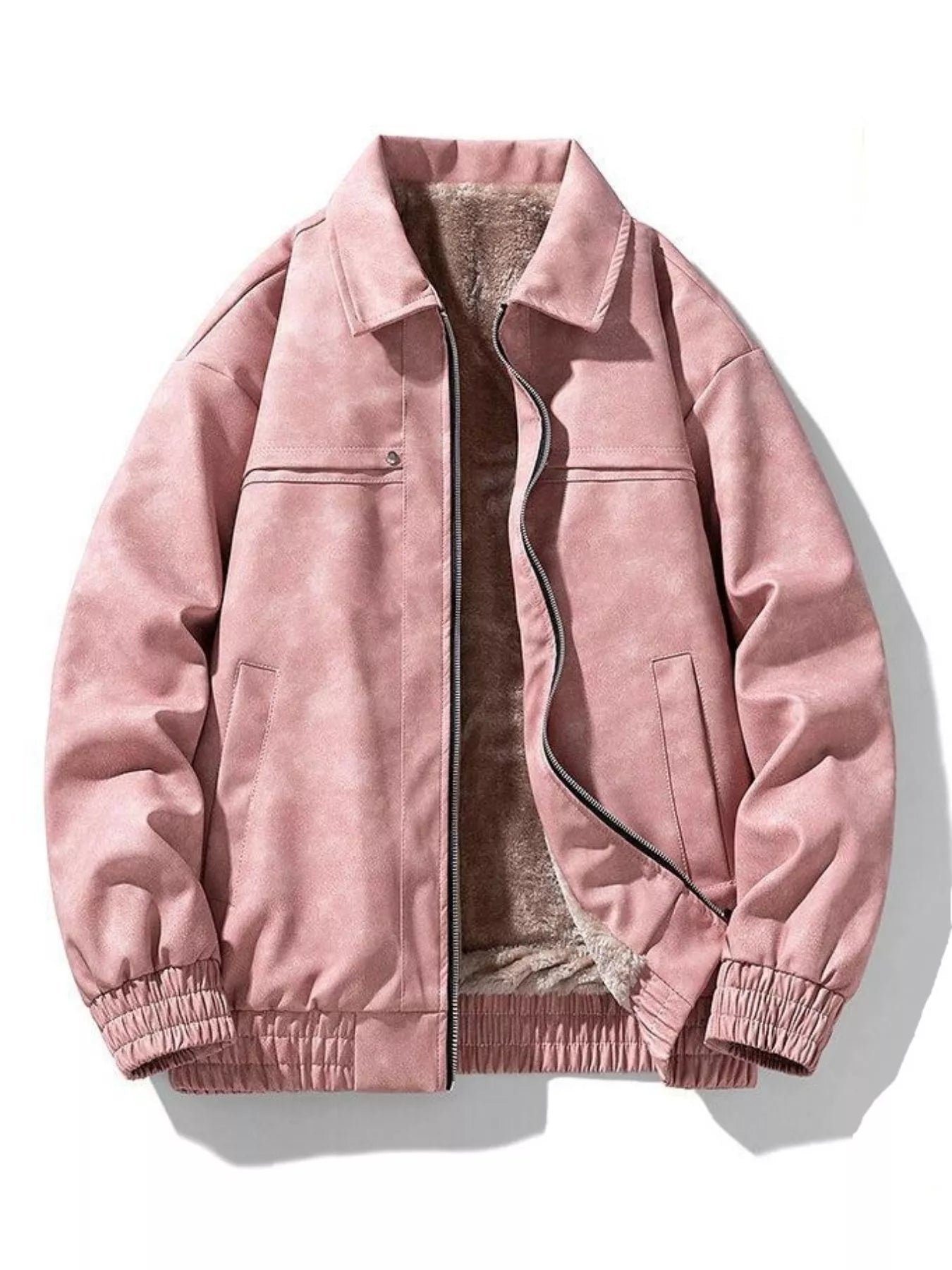 Men's Plus Size Fleece Lined Zip Up Jacket Dusty Pink / M