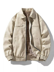 Men's Plus Size Fleece Lined Zip Up Jacket Khaki / M