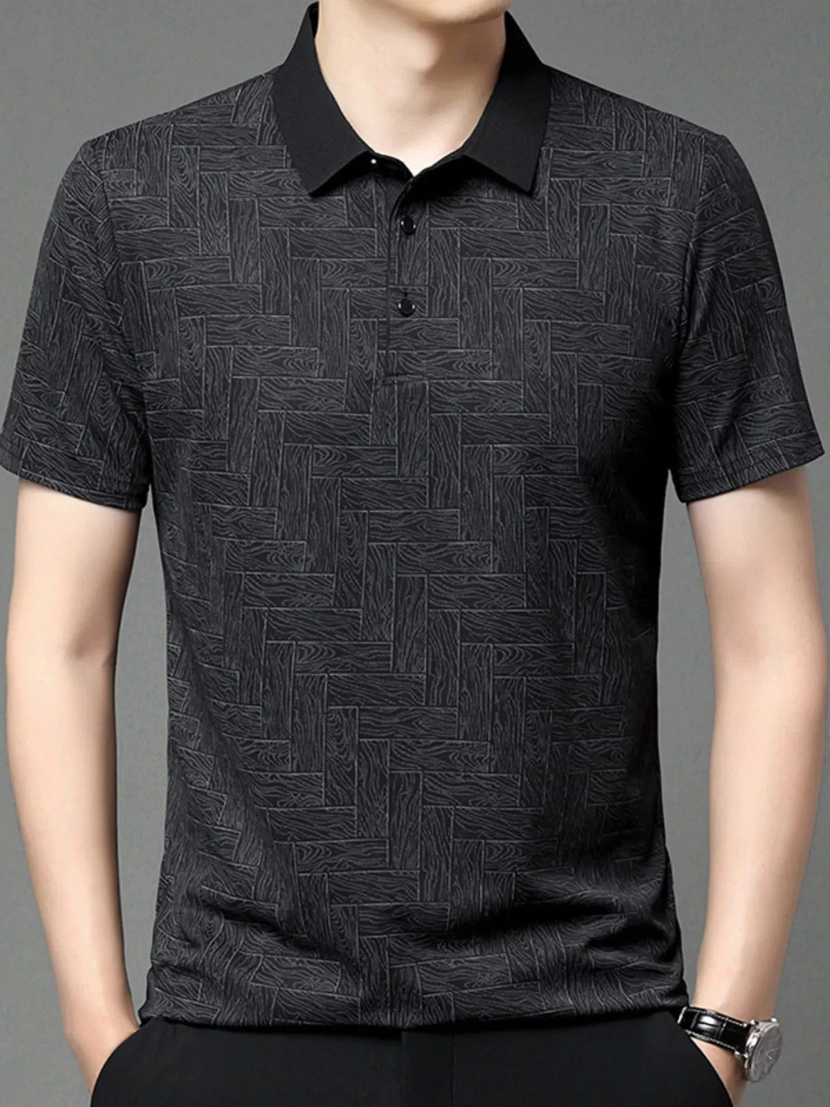 Men's Plus Size Geometric Pattern Short Sleeve Polo Black / M
