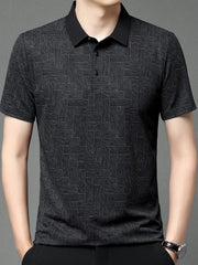 Men's Plus Size Geometric Pattern Short Sleeve Polo Black / M