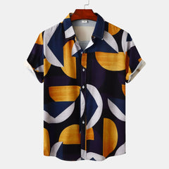 Men's Plus Size Geometric Print Short Sleeve Button-Up Casual Shirt Figure / M