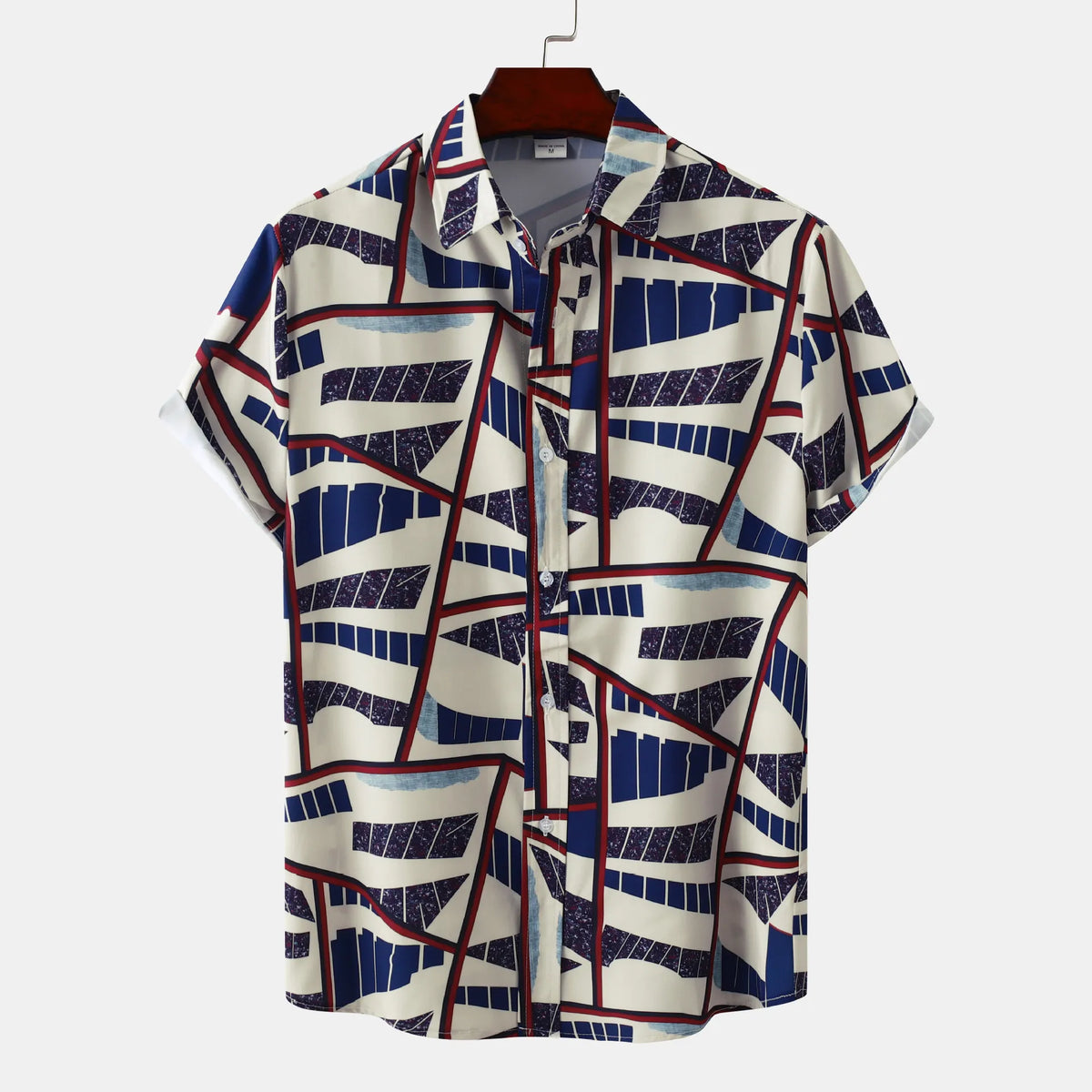 Men's Plus Size Geometric Print Short Sleeve Casual Shirt Dark Blue / M