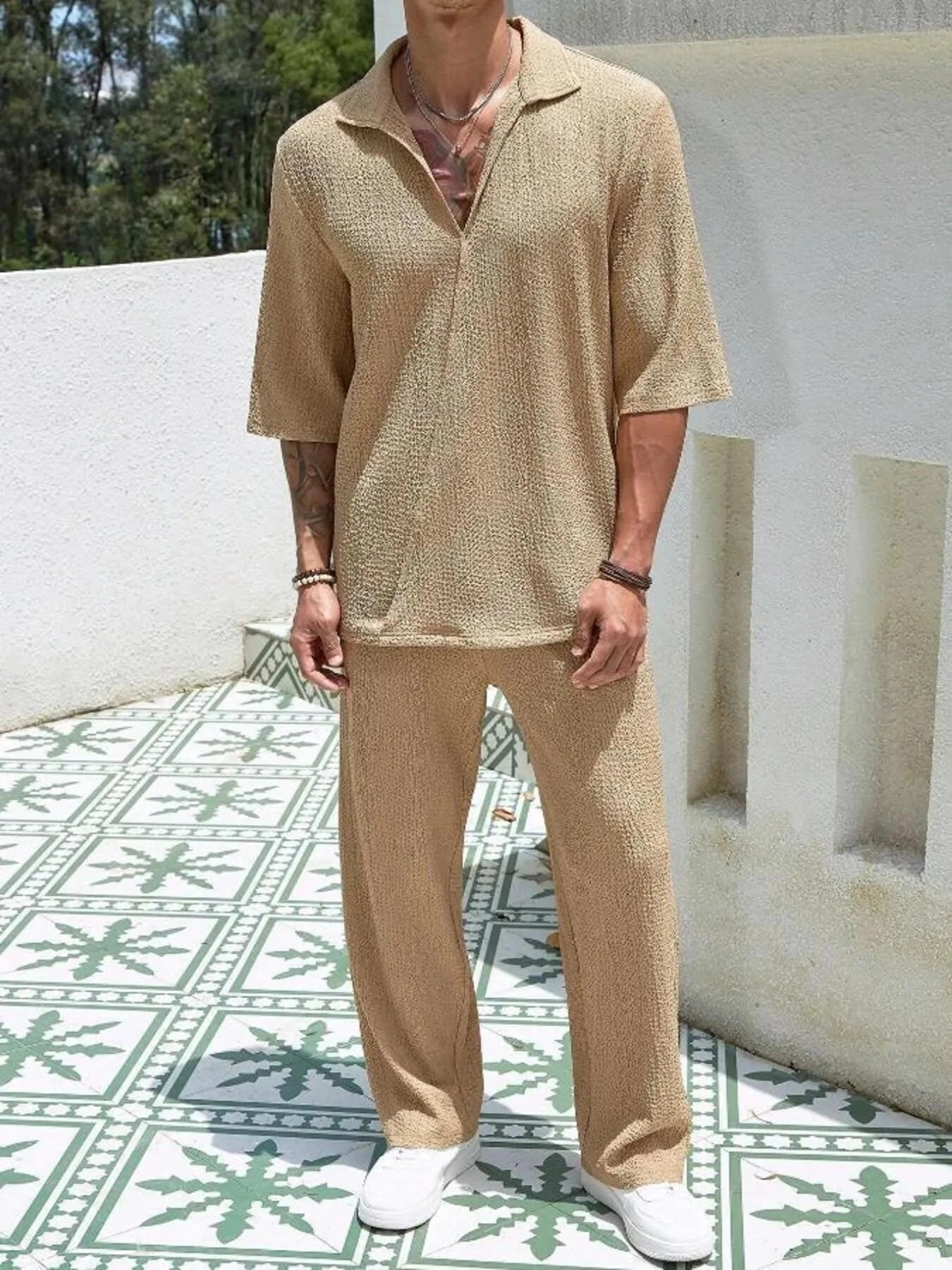 Men's Plus Size Half Sleeve Top and Pants Set