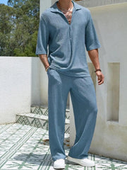 Men's Plus Size Half Sleeve Top and Pants Set Lake Blue / M