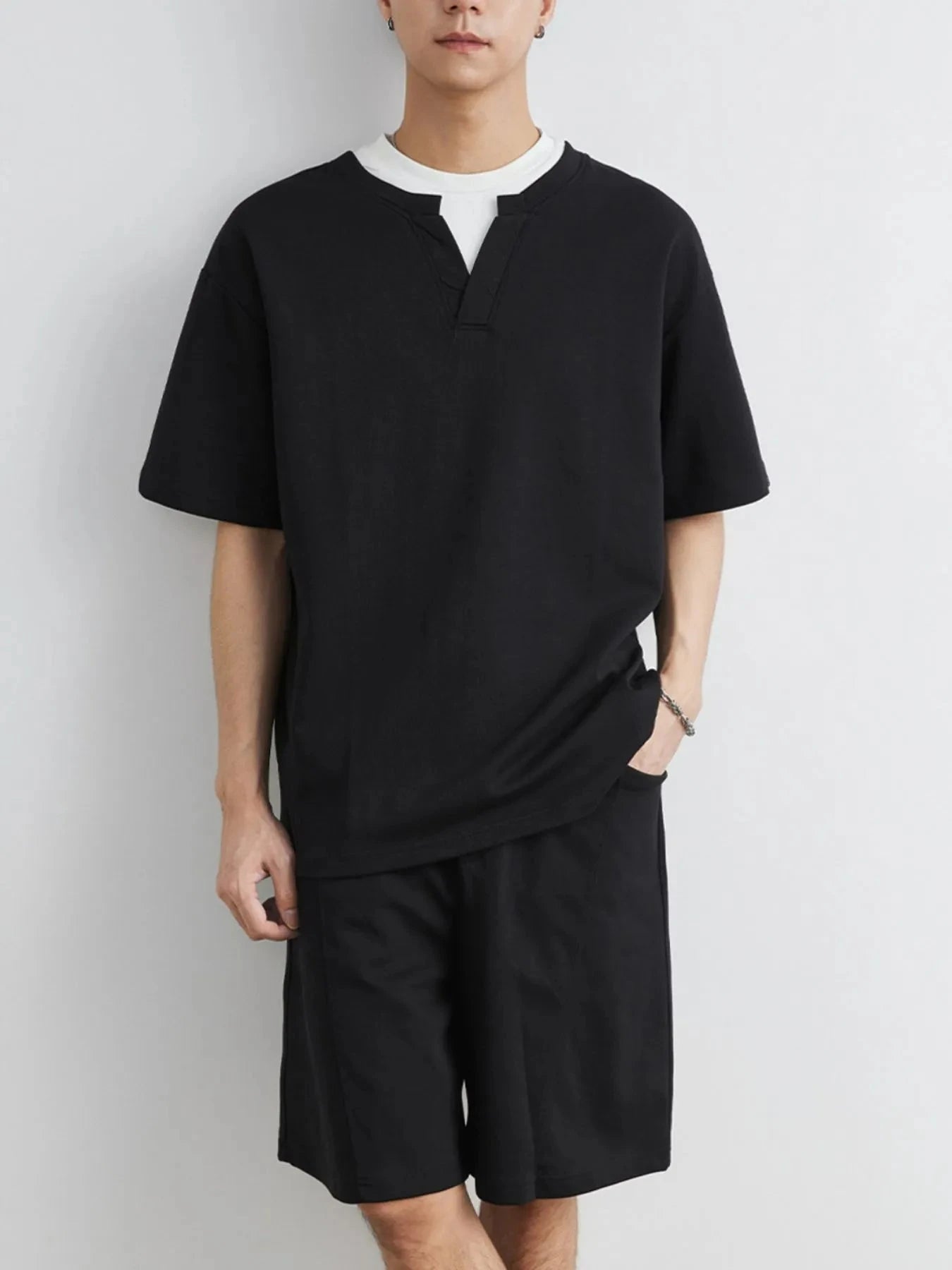 Men's Plus Size Half Sleeve Top and Shorts Set