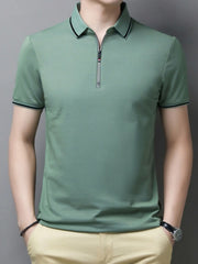 Men's Plus Size Half-Zip Contrast Trim Polo Shirt Matcha Green / M