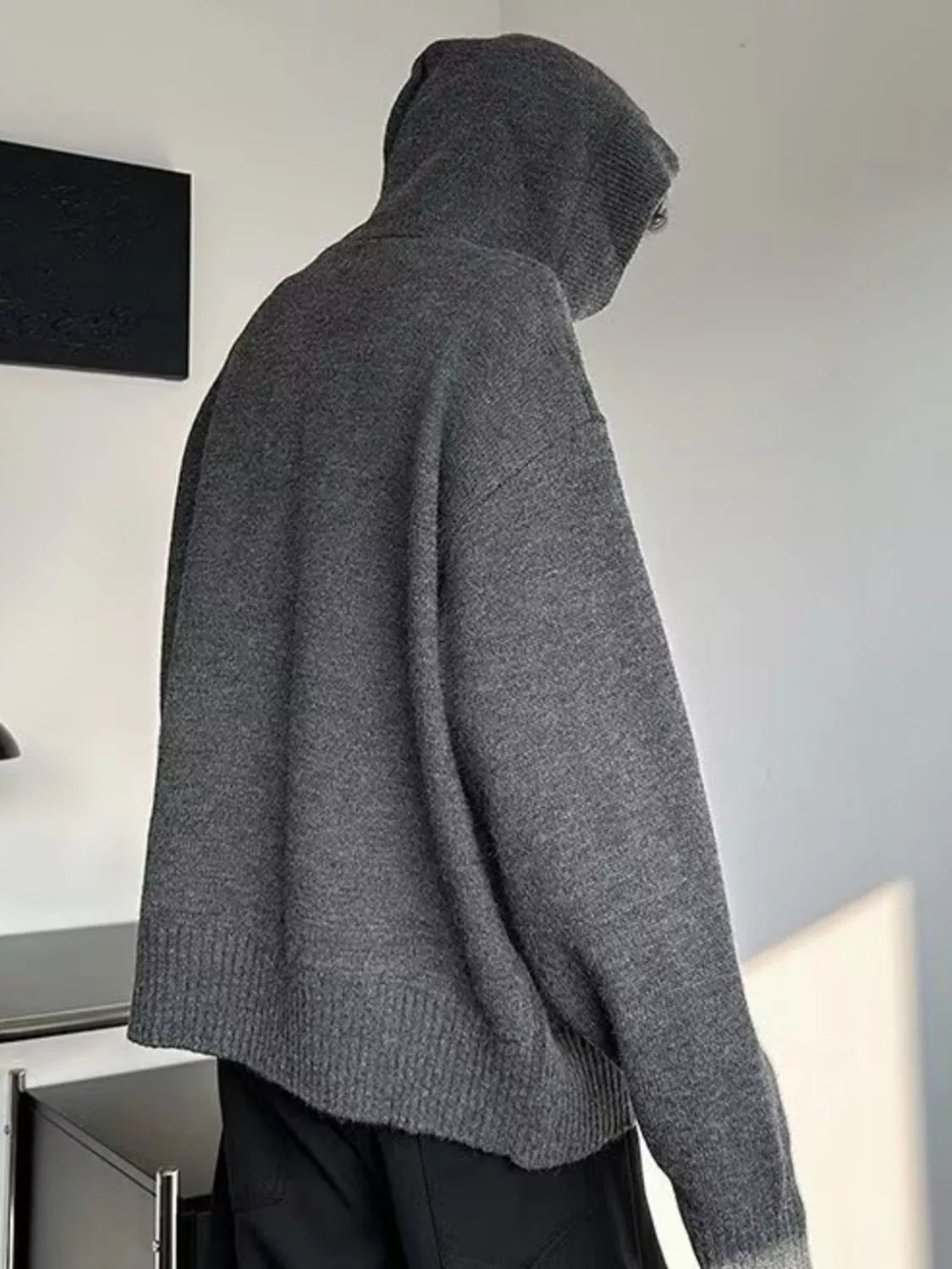 Men's Plus Size Hooded Button Detail Knit Sweater