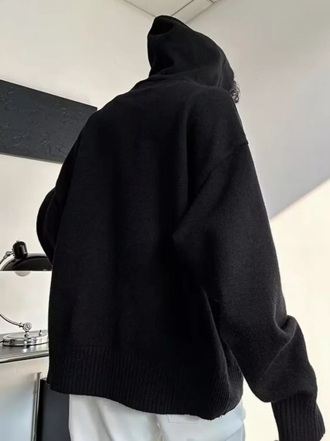 Men's Plus Size Hooded Button Detail Knit Sweater