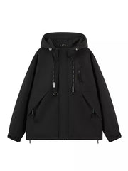 Men's Plus Size Hooded Windproof Zip Up Jacket Black / M