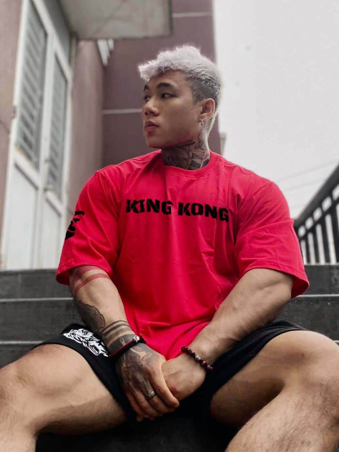 Men's Plus Size KING KONG Round Neck T-Shirt Red / L