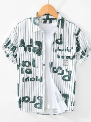 Men's Plus Size Letter Print Striped Short Sleeve Casual Shirt Green / M