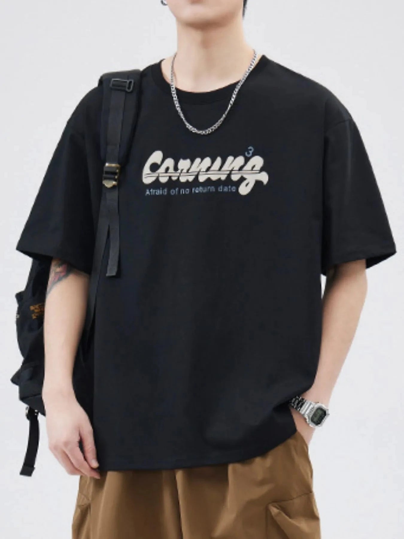 Men's Plus Size Letter Round Neck Half Sleeve T-Shirt