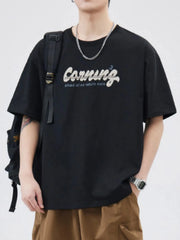 Men's Plus Size Letter Round Neck Half Sleeve T-Shirt