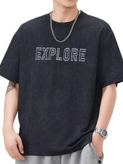 Men's Plus Size Letter Round Neck Short Sleeve T-Shirt Black / M