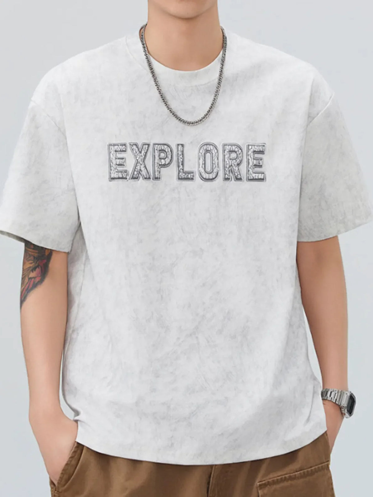 Men's Plus Size Letter Round Neck Short Sleeve T-Shirt White / M