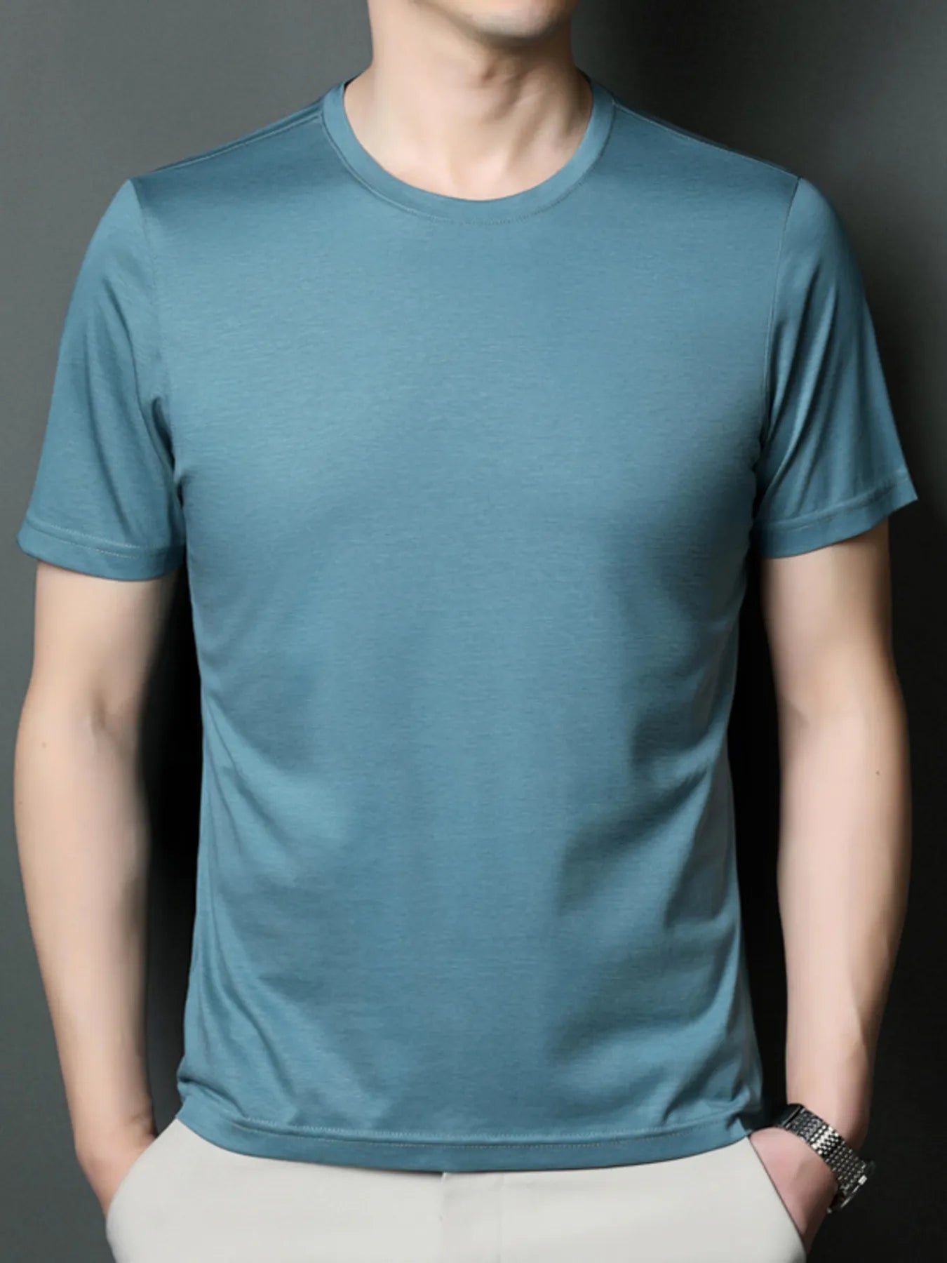 Men's Plus Size Lightweight Breathable Round Neck T-Shirt Air Force Blue / M