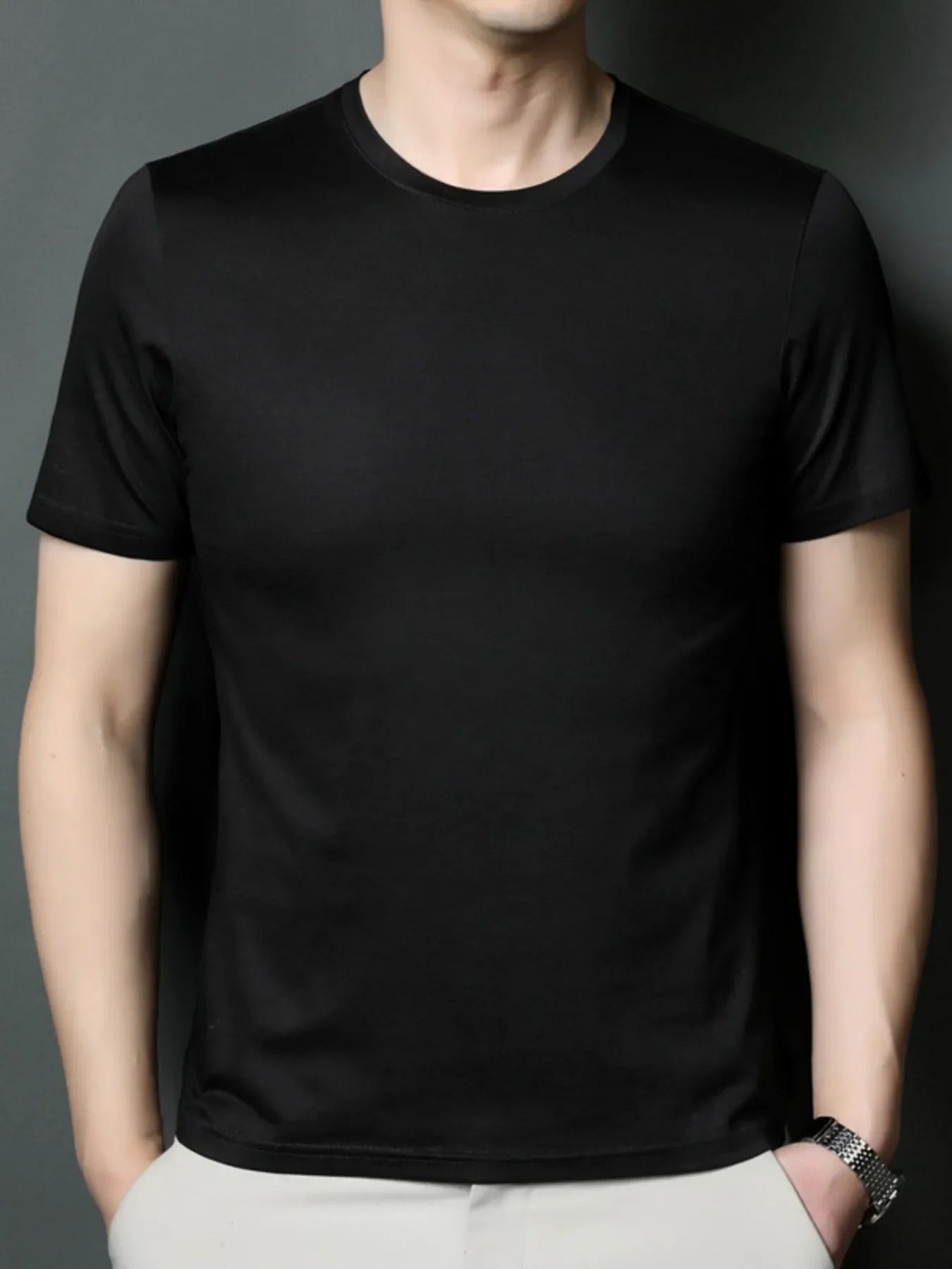 Men's Plus Size Lightweight Breathable Round Neck T-Shirt Black / M