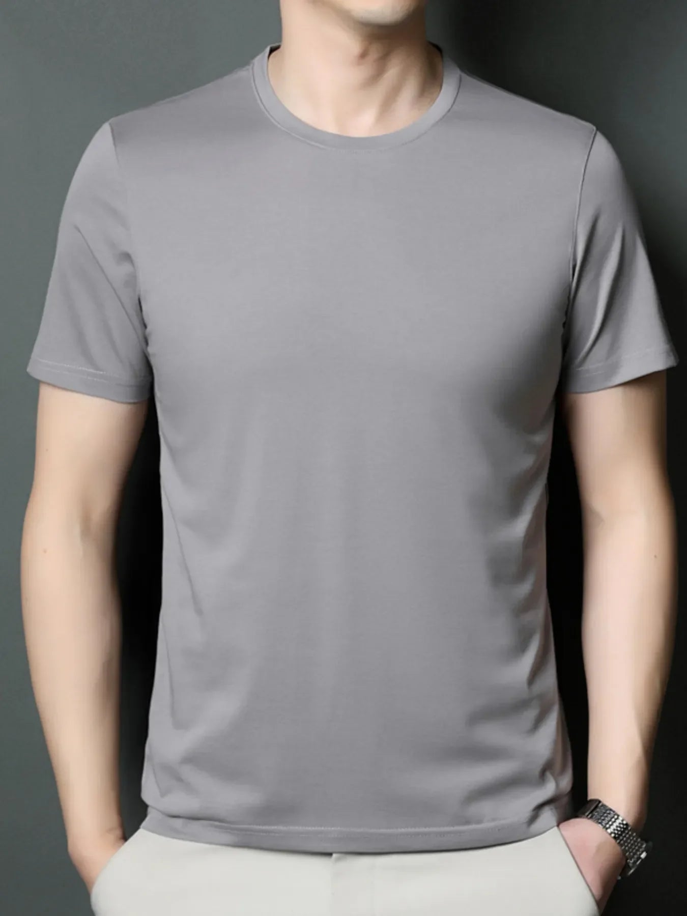 Men's Plus Size Lightweight Breathable Round Neck T-Shirt Gray / M