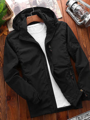 Men's Plus Size Lightweight Hooded Windproof Outdoor Jacket Black / M