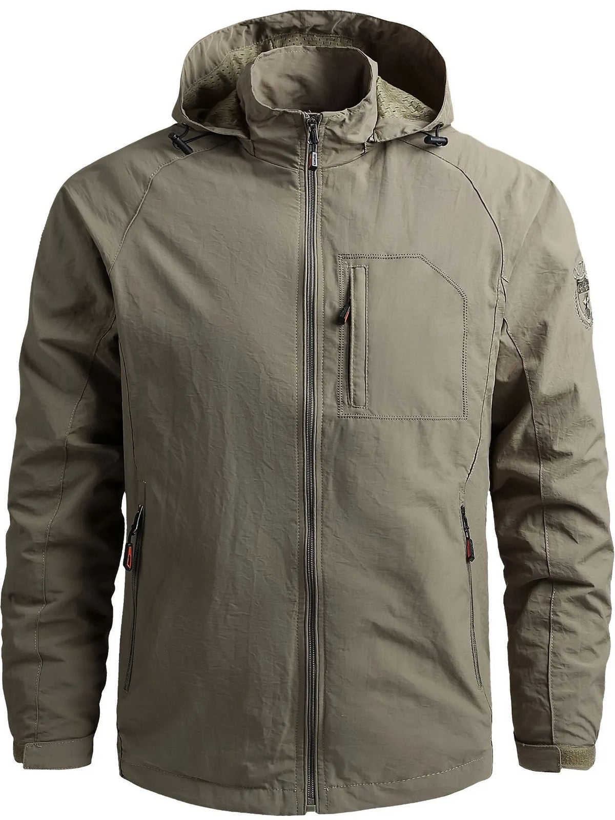 Men's Plus Size Lightweight Hooded Windproof Outdoor Jacket Khaki / M