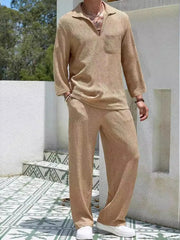Men's Plus Size Long Sleeve Top and Pants Set Khaki / M