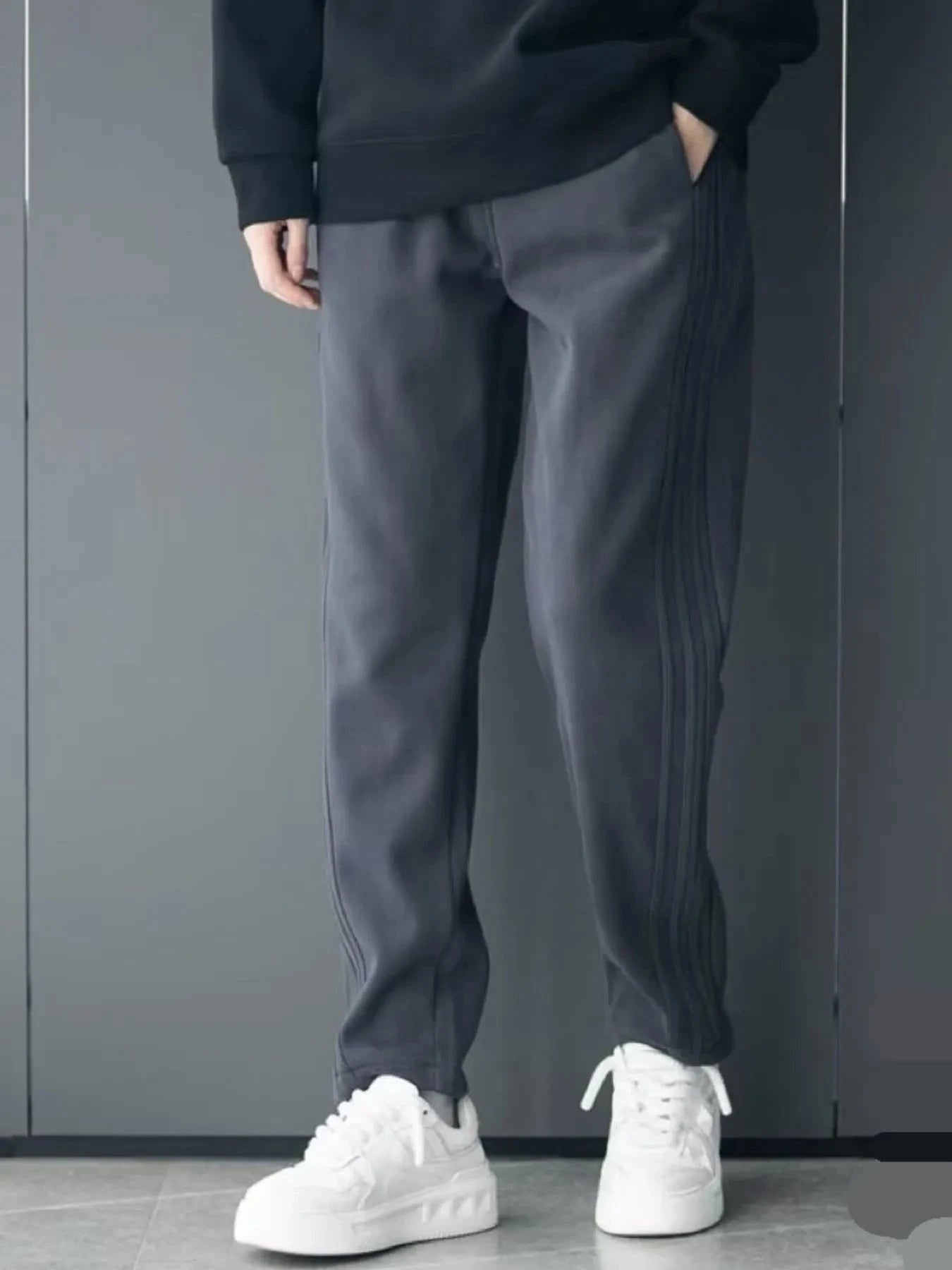 Men's Plus Size Loose Fit Casual Pants Velvet Dark Gray / M