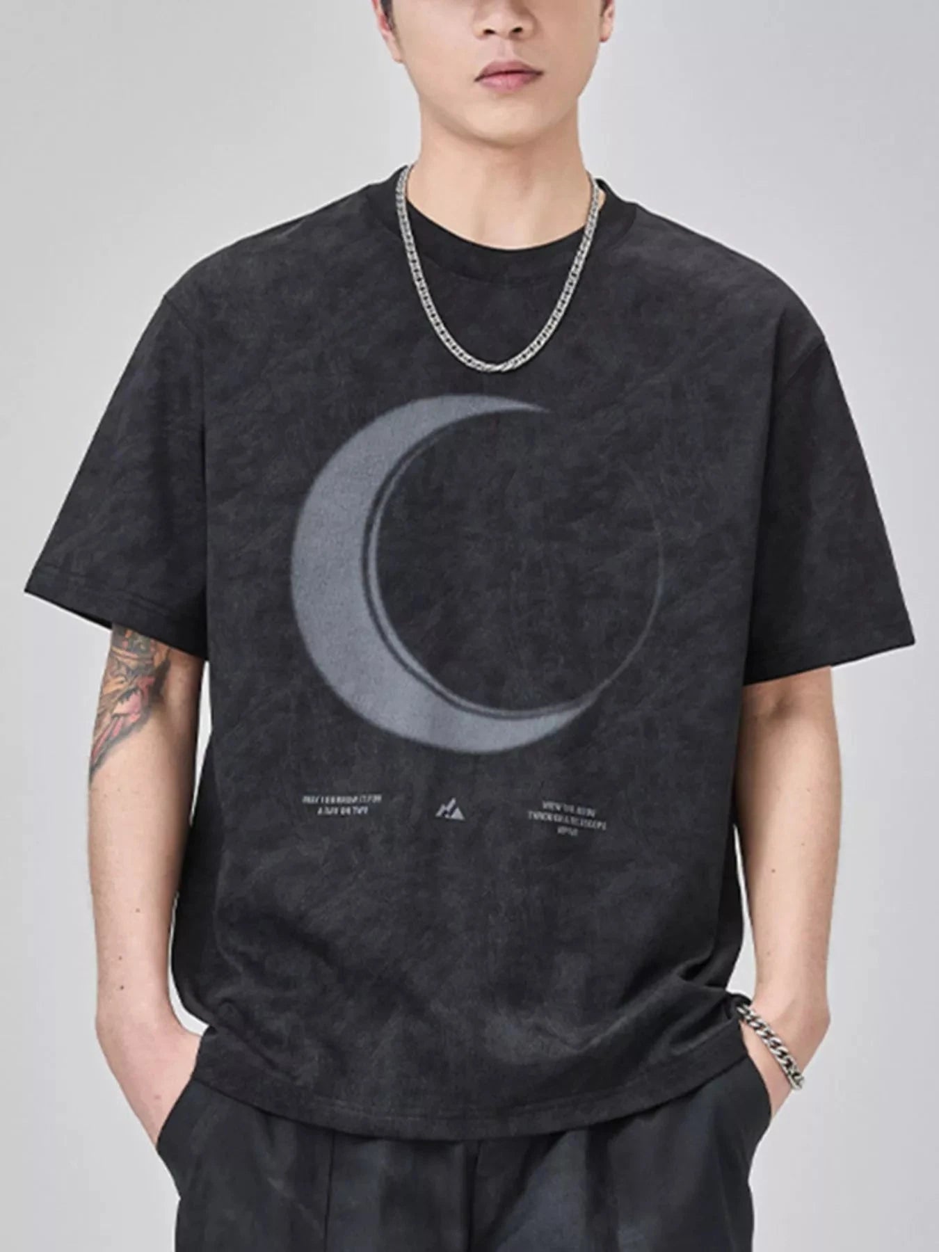Men's Plus Size Moon Round Neck Short Sleeve T-Shirt
