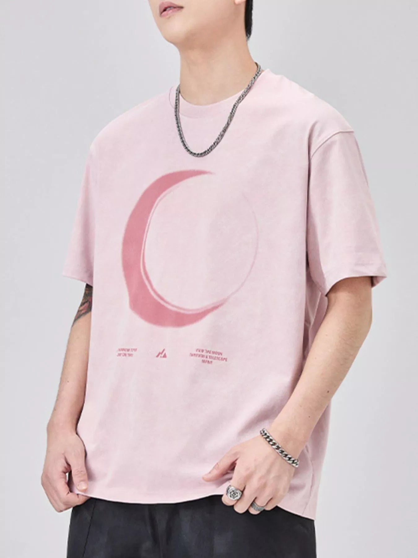 Men's Plus Size Moon Round Neck Short Sleeve T-Shirt