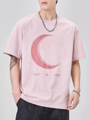 Men's Plus Size Moon Round Neck Short Sleeve T-Shirt Ice Crystal Powder / M