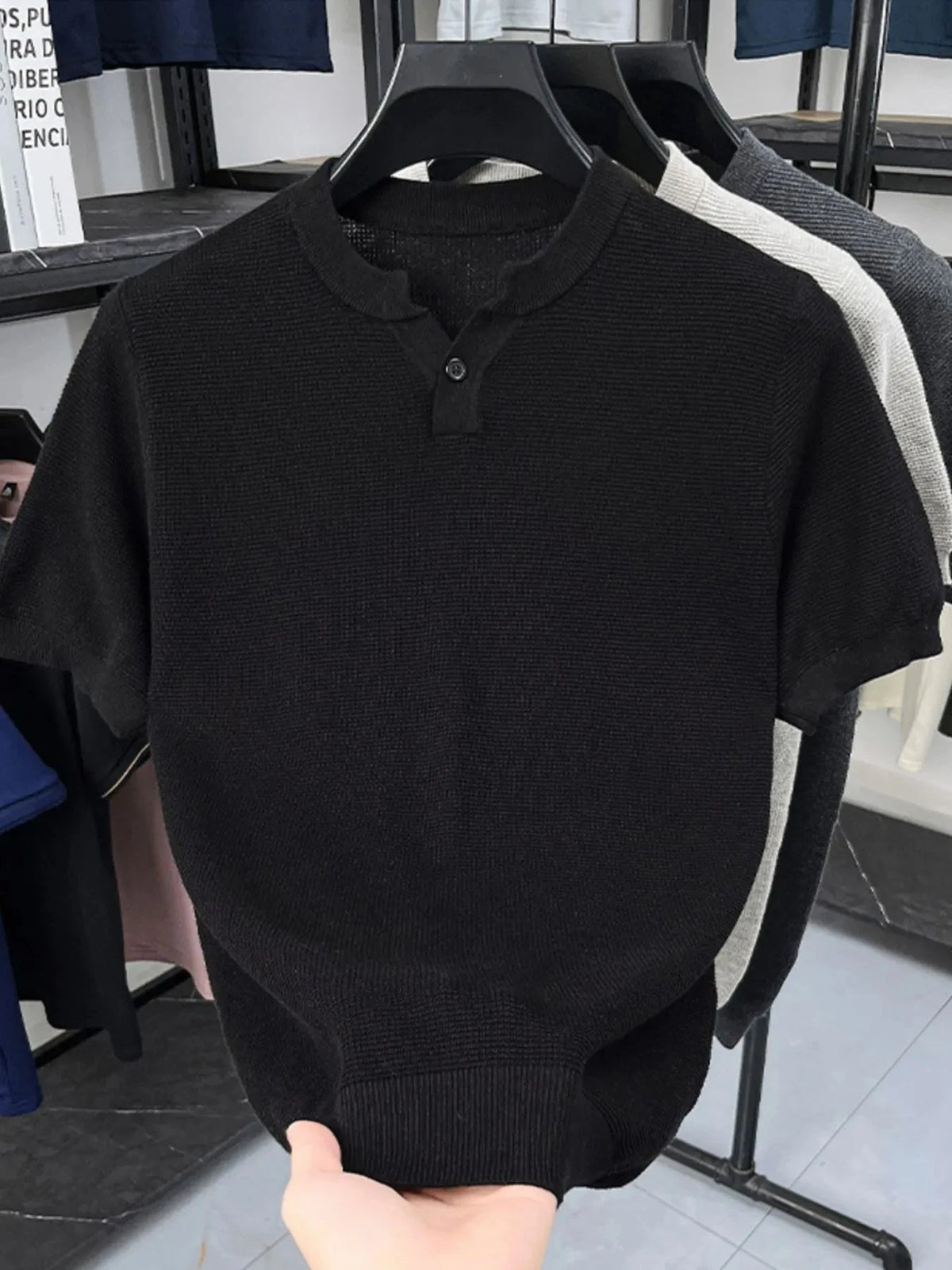 Men's Plus Size Notched Short Sleeve T-Shirt Black / M