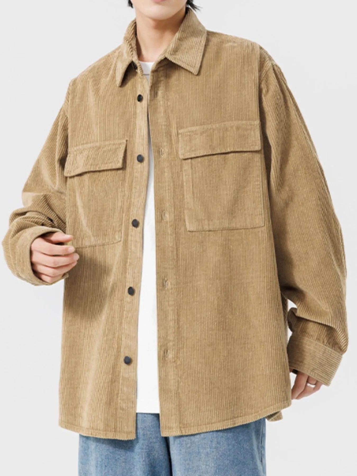 Men's Plus Size Oversized Button Up Corduroy Shirt