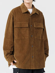 Men's Plus Size Oversized Button Up Corduroy Shirt Coffee / M