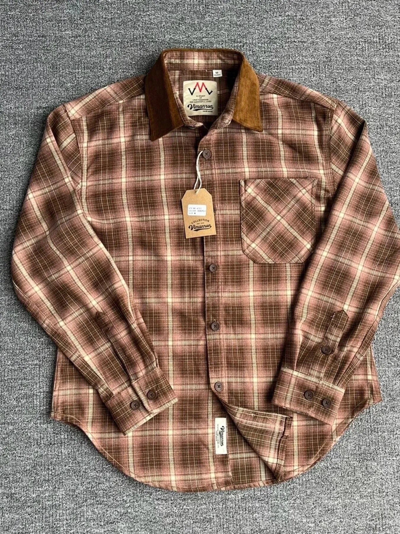 Men's Plus Size Oversized Plaid Button Up Shirt Brown Grid / M