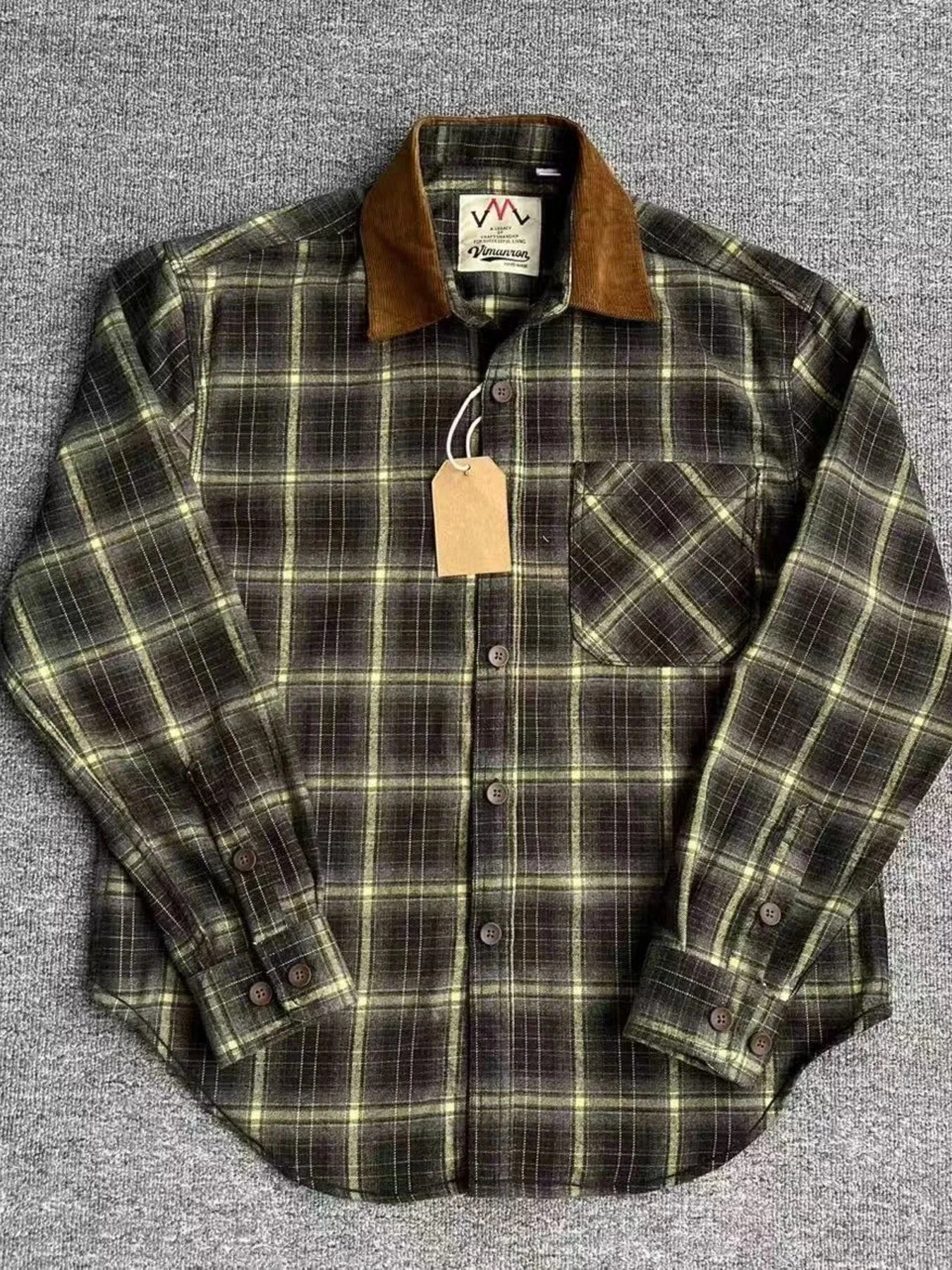 Men's Plus Size Oversized Plaid Button Up Shirt Yellow Grid / M