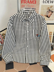 Men's Plus Size Plaid Button Up Long Sleeve Shirt Black / M