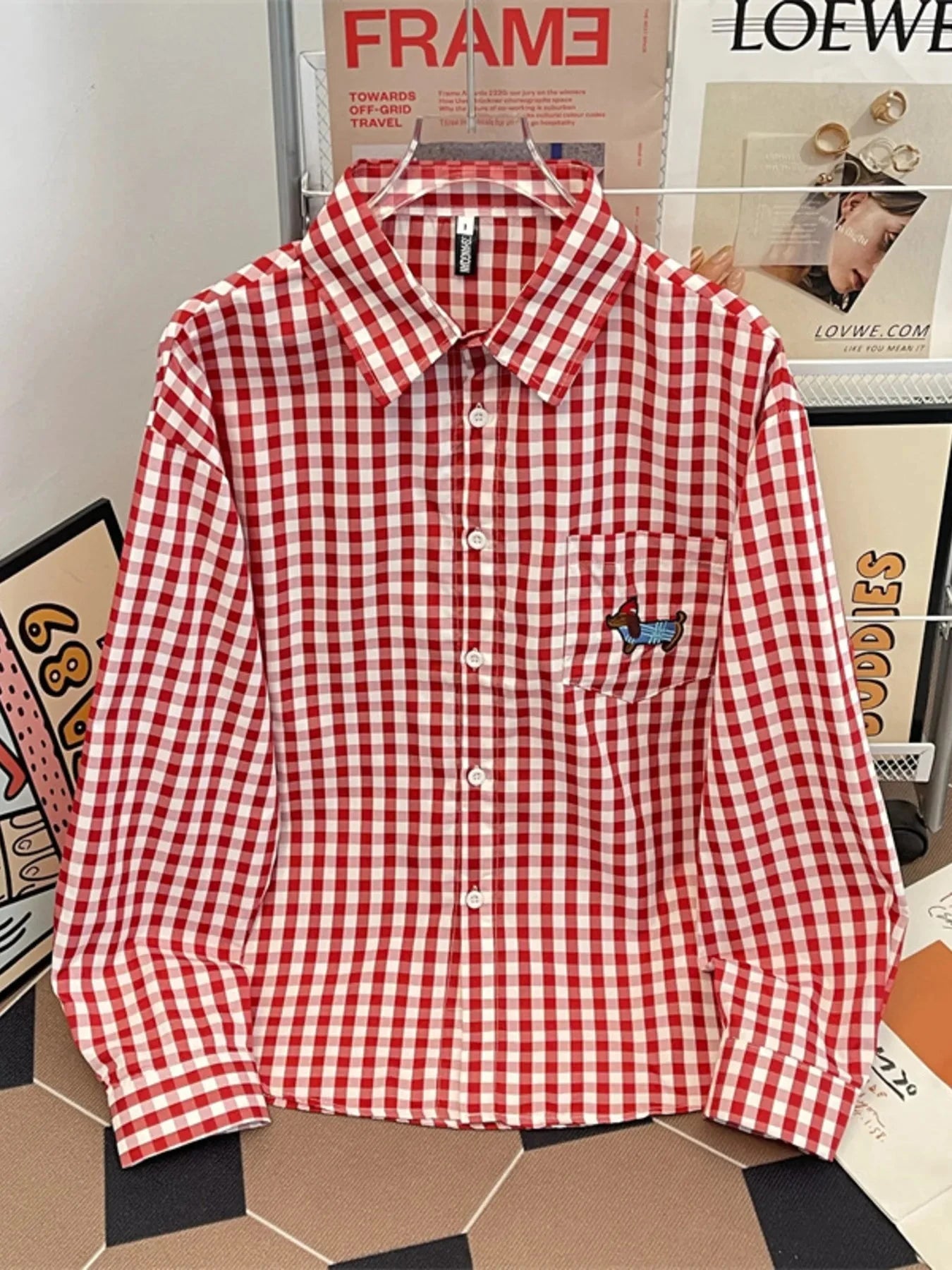 Men's Plus Size Plaid Button Up Long Sleeve Shirt Red / M