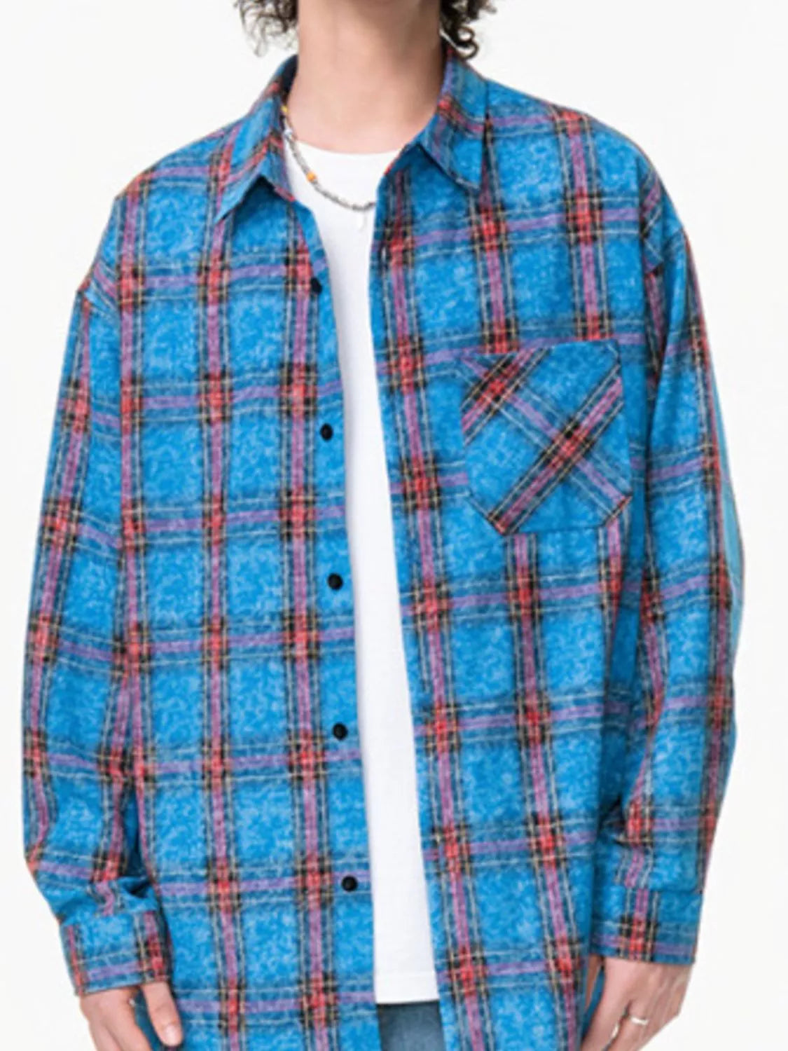 Men's Plus Size Plaid Button Up Shirt Colorful Blue / M